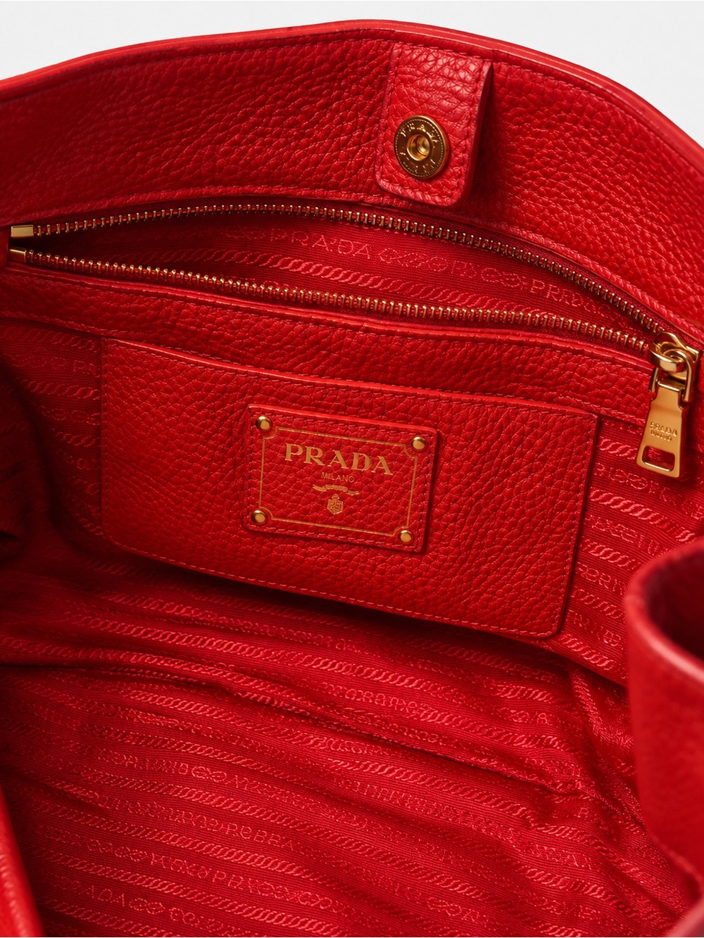 Prada Red Pebbled Leather Shoulder Bag with Gold Hardware - Picture 5 of 6